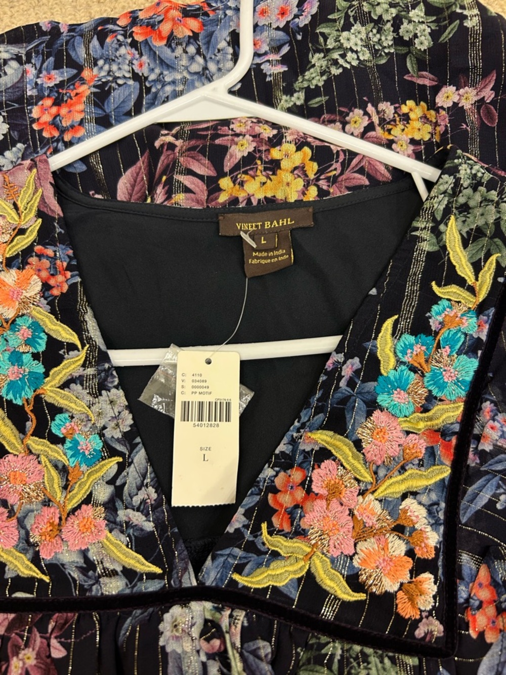 Anthropologie Vineet Bahl Vivienne embroidered navy blue blouses top nwt - Picture 7 of 15
